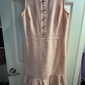 Karl Lagerfeld Blush Pink Sleeveless Tweed Mini Dress with Pearl Buttons